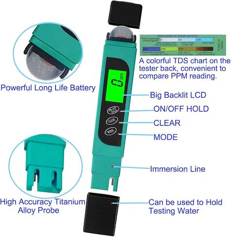 جهاز قياس جودة المياه TDS، مقياس التوصيل الرقمي HASFINE 3 في 1 TDS، EC ومقياس درجة الحرارة، قلم اختبار الدقة 0-9999 جزء في المليون متر لمياه الشرب وأحواض السمك وحمام السباحة والمزيد in Kuwait
