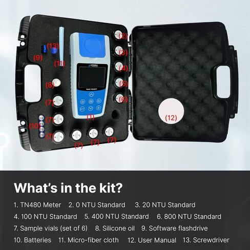 Apera Instruments, LLC-AI481 TN400 مقياس التعكر المحمول، مستشعر الأشعة تحت الحمراء، متوافق مع ISO 7027، حلول قياسية معتمدة من وكالة حماية البيئة (EPA) لسهولة المعايرة، الدقة: ±2%+ضوء شارد in Kuwait