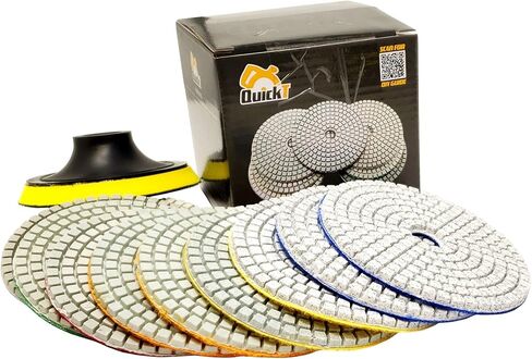 QuickT PPW702E حجر جرانيت ورخام كوارتز خرسانة 4 بوصات من الماس الرطب لتلميع الصنفرة وأدوات تلميع لمطحنة تلميع مبللة، تتضمن دليل وفيديو لتلميع سطح الطاولة in Kuwait