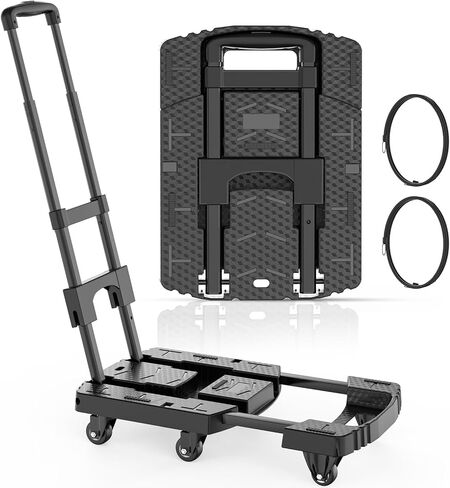Folding Hand Truck, Pre-Installed 600lbs Heavy Duty Dolly Cart, Portable 6 Wheels Collapsible Luggage Cart with 2 Elastic Ropes for Luggage, Travel, Moving, Shopping, Office Use in Saudi Arabia