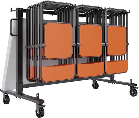 VEVOR Folding Cart Single Layer Mobile Stackable Dolly, Storage Rack Trolley with 265 Lbs Capacity to Store 42, Heavy Duty Iron Chairs Holder with 4 Casters, 2 Elastic Cords, Cover, Matte Black in Saudi Arabia