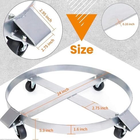 دوللي طبل سعة 55 جالون، دوللي سلة المهملات - دوللي معدنية شديدة التحمل مع دعامات متقاطعة وعجلات دوارة - سعة 1000 رطل (فضي) in Kuwait