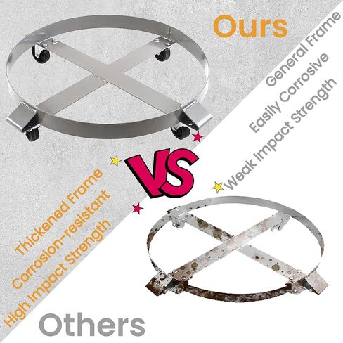 دوللي طبل سعة 55 جالون، دوللي سلة المهملات - دوللي معدنية شديدة التحمل مع دعامات متقاطعة وعجلات دوارة - سعة 1000 رطل (فضي) in Kuwait