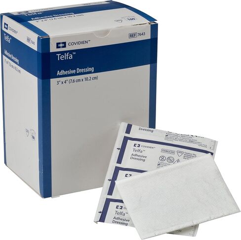 Covidien 7643 Telfa Adhesive Dressing, Sterile 1's Peel-Back Package, 3" x 4" Size, Pack of 100 in Saudi Arabia