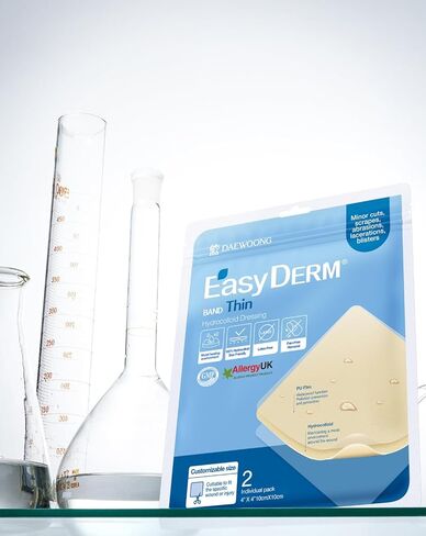 Easyderm ضمادات غرواني مائي رفيعة للجروح الكبيرة مقاس 10.16 سم × 10.16 سم عبوتان (4 ضمادات) | ضمادة مقاومة للماء وخالية من اللاتكس وعالية الامتصاص للحروق والبثور والعناية بحب الشباب وشفاء الجروح باستخدام مقص صغير in Kuwait