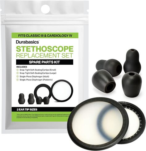 مجموعة ملحقات سماعة الطبيب Durabasics Classic 3 وCardiology 3 وCardiology 4 لقطع غيار سماعة الطبيب Littman وأجزاء سماعة الطبيب Littmann - تناسب Classic III وCardiology III وIV - أسود in Kuwait