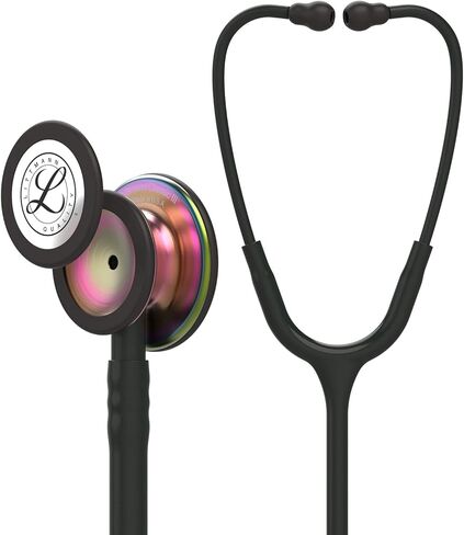 3M 5870 Littmann Classic III سماعة طبية لمراقبة قطعة الصدر بلمسة نهائية قوس قزح مع أنبوب أسود مقاس 27 بوصة وساق أسود وسماعة رأس in Kuwait