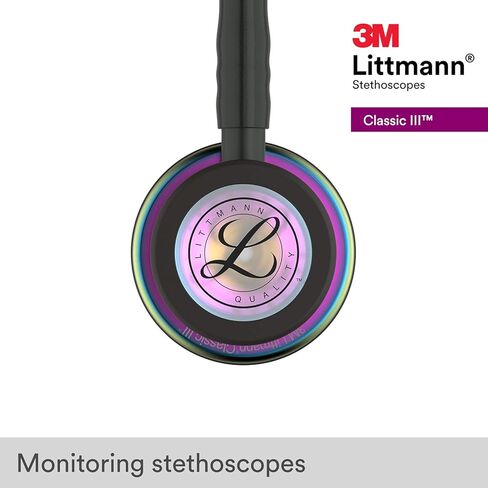 3M 5870 Littmann Classic III سماعة طبية لمراقبة قطعة الصدر بلمسة نهائية قوس قزح مع أنبوب أسود مقاس 27 بوصة وساق أسود وسماعة رأس in Kuwait