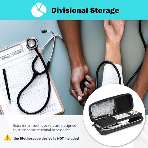 حقيبة حمل صلبة لسماعة الطبيب، حقيبة تخزين للسفر مقاومة للصدمات لسماعة الطبيب Littmann/Omron/ADC/Dixie EMS، مع جيوب شبكية إضافية للملحقات الصغيرة [الجهاز غير متضمن] - أسود in Kuwait
