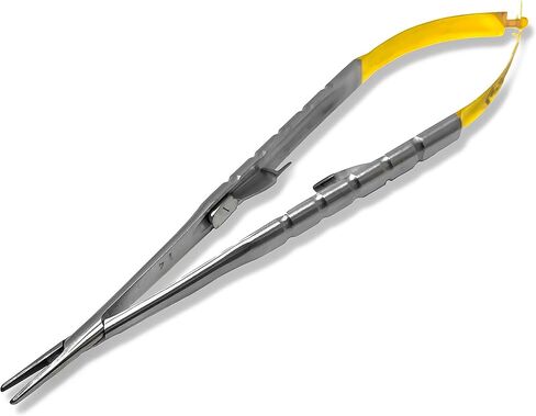 Cynamed TC Castroviejo Micro Needle/Suture Holder Driver with Tungsten Carbide Inserts and Gold Ends - Premium Grade Instrument (5.5 in. Straight Jaws) in Saudi Arabia