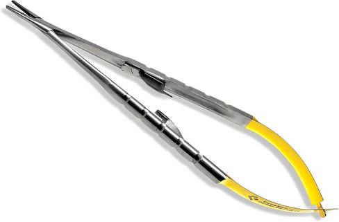 Cynamed TC Castroviejo Micro Needle/Suture Holder Driver with Tungsten Carbide Inserts and Gold Ends - Premium Grade Instrument (5.5 in. Straight Jaws) in Saudi Arabia