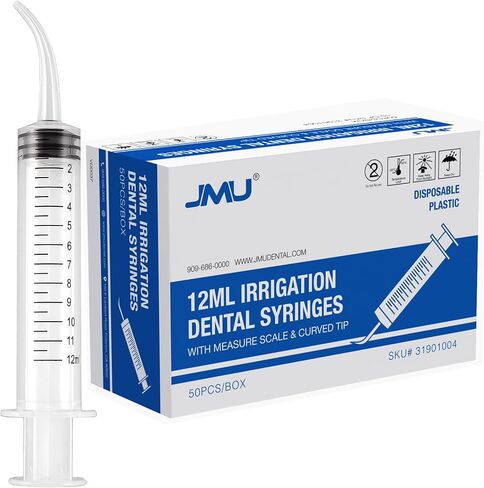 JMU 10 قطع حقنة لري الأسنان مع طرف منحني قياس 12 سم مكعب، حقنة أسنان الحكمة، حقنة ماء الفم للعناية بالأسنان بالفم، حقنة حجر اللوزتين in Saudi Arabia