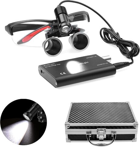 DY-409 5W Head Magnifier Adjustable Spotlight Headlight Matte Frame 2.5X/3.5X420mm Binocular Loupe Optical Glass with Aluminum Box (2.5X, Black) in Saudi Arabia