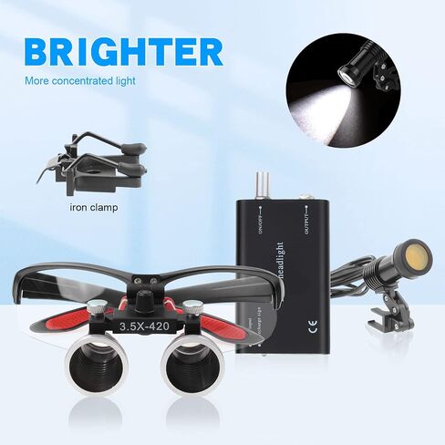 DY-409 5W Head Magnifier Adjustable Spotlight Headlight Matte Frame 2.5X/3.5X420mm Binocular Loupe Optical Glass with Aluminum Box (2.5X, Black) in Saudi Arabia
