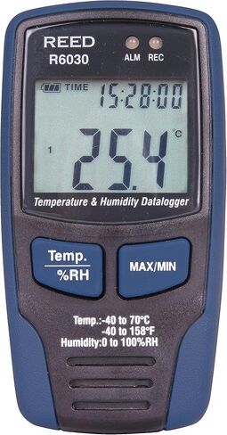 REED Instruments R6030 مسجل بيانات درجة الحرارة والرطوبة، -40 إلى 158 درجة فهرنهايت (-40 إلى 70 درجة مئوية)، 0-100% رطوبة نسبية in Saudi Arabia