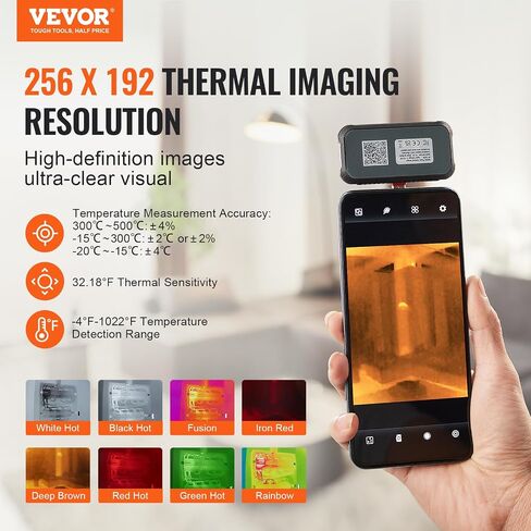 VEVOR Thermal Imaging Camera, 240x180 IR Resolution with 2MP Visual Camera, 20Hz Refresh Rate Infrared Camera with -4℉~1022℉ Temperature Range, 64G Built-in SD Card and Rechargeable Li-ion Battery in Saudi Arabia