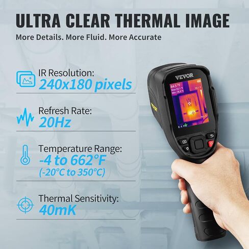 VEVOR Thermal Imaging Camera, 240x180 IR Resolution with 2MP Visual Camera, 20Hz Refresh Rate Infrared Camera with -4℉~1022℉ Temperature Range, 64G Built-in SD Card and Rechargeable Li-ion Battery in Saudi Arabia