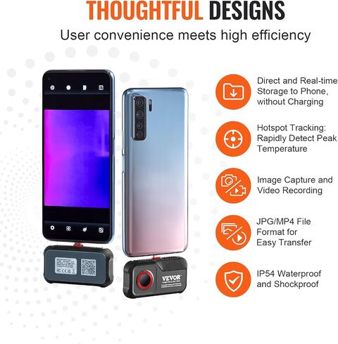 VEVOR Thermal Imaging Camera, 240x180 IR Resolution with 2MP Visual Camera, 20Hz Refresh Rate Infrared Camera with -4℉~1022℉ Temperature Range, 64G Built-in SD Card and Rechargeable Li-ion Battery in Saudi Arabia