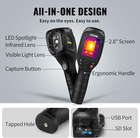 VEVOR Thermal Imaging Camera, 240x180 IR Resolution with 2MP Visual Camera, 20Hz Refresh Rate Infrared Camera with -4℉~1022℉ Temperature Range, 64G Built-in SD Card and Rechargeable Li-ion Battery in Saudi Arabia