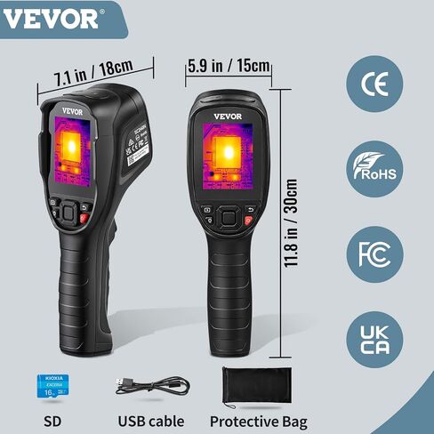 VEVOR Thermal Imaging Camera, 240x180 IR Resolution with 2MP Visual Camera, 20Hz Refresh Rate Infrared Camera with -4℉~1022℉ Temperature Range, 64G Built-in SD Card and Rechargeable Li-ion Battery in Saudi Arabia