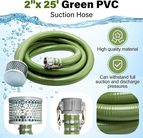 Discharge Hose Pump Kit Includes PVC 2" x 60' Blue Backwash Hose, Green Suction Hoses Trash Pump with Aluminum Camlock Fitting, Steel Round Hole Suction Strainer and Cam and Groove Adapter(2" X 20') in Saudi Arabia
