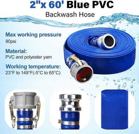 Discharge Hose Pump Kit Includes PVC 2" x 60' Blue Backwash Hose, Green Suction Hoses Trash Pump with Aluminum Camlock Fitting, Steel Round Hole Suction Strainer and Cam and Groove Adapter(2" X 20') in Saudi Arabia