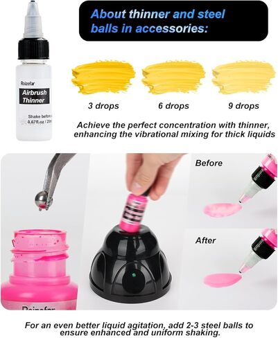 Roizefar Mini Vortex Mixer, Airbrush Paint Mixer, Acrylic Paints Mixing, Lab Vortex Shakers for Inks, Nail Polish, Eyelash Adhesives, Include 120 pcs Stainless Steel Mixing Balls and 2 Thinner in Kuwait