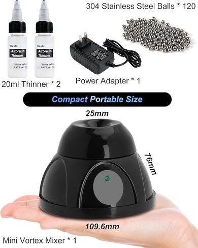 Roizefar Mini Vortex Mixer, Airbrush Paint Mixer, Acrylic Paints Mixing, Lab Vortex Shakers for Inks, Nail Polish, Eyelash Adhesives, Include 120 pcs Stainless Steel Mixing Balls and 2 Thinner in Kuwait