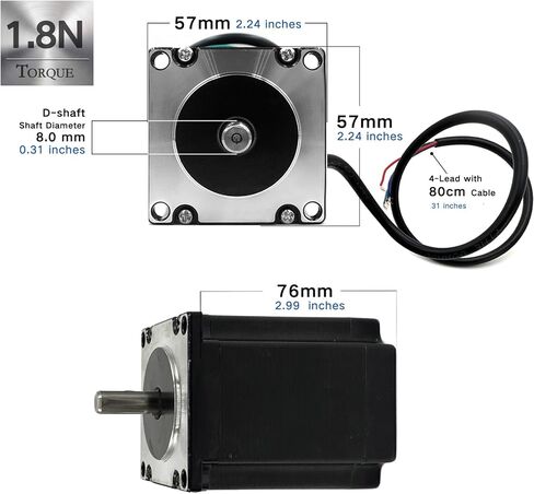 Nema 23 Stepper Motor 57x57x112mm Body 1.8 Stepper Angle 4.0A,Torque 2.8N,2 Phase 4-Lead with 80cm Cable for 3D Printer, CNC Machine and Robotics in Kuwait