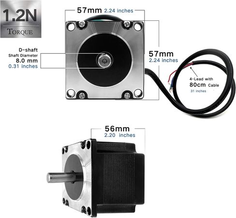 Nema 23 Stepper Motor 57x57x112mm Body 1.8 Stepper Angle 4.0A,Torque 2.8N,2 Phase 4-Lead with 80cm Cable for 3D Printer, CNC Machine and Robotics in Saudi Arabia