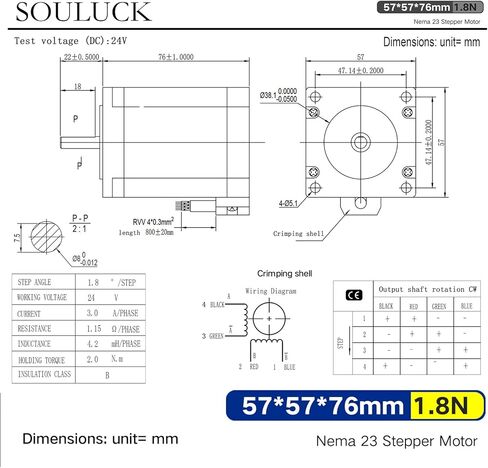 Nema 23 Stepper Motor 57x57x112mm Body 1.8 Stepper Angle 4.0A,Torque 2.8N,2 Phase 4-Lead with 80cm Cable for 3D Printer, CNC Machine and Robotics in Kuwait