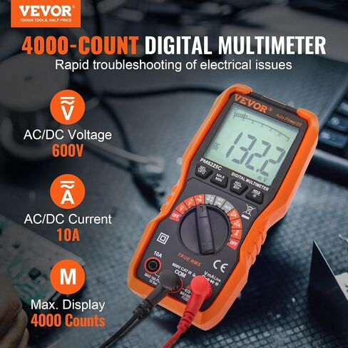 VEVOR Digital Multimeter, 6000 Counts, Multimeter Tester DC AC Voltmeter NCV, Ohm Volt Amp Tester, for Voltage Current Resistance Capacitance Continuity Diode Temperature Duty Ratio Frequency TRMS in Saudi Arabia