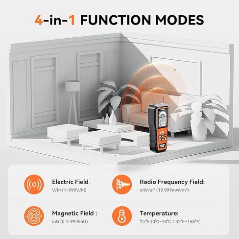 ترقية -4 في 1 مقياس Emf، المجال الكهربائي، درجة حرارة مجال تردد الراديو، مقياس قوة المجال المغناطيسي، كاشف الإشعاع القابل لإعادة الشحن لبرج الخلية 5 جرام، كاشف إشارة WiFi، فحص Emf in Kuwait
