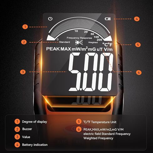 ترقية -4 في 1 مقياس Emf، المجال الكهربائي، درجة حرارة مجال تردد الراديو، مقياس قوة المجال المغناطيسي، كاشف الإشعاع القابل لإعادة الشحن لبرج الخلية 5 جرام، كاشف إشارة WiFi، فحص Emf in Kuwait