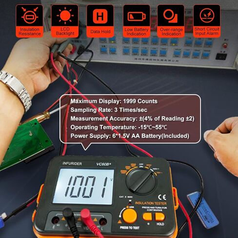 YF-6688B Digital Insulation Resistance Tester MegOhmmeter DC AC Voltmeter,Test Voltage 5000V,Insulation Resistance 200G Ohms with Large LCD Backlit and High Volt Indication in Saudi Arabia