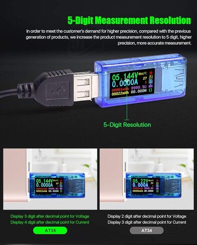 USB 3.0 Power Meter Tester AT35 USB Load Digital Multimeter Current Tester Voltage Detector DC 30.00V 4.000A Test Speed of Charger Cables QC 2.0/3.0 AP 2.4A (AT35+Load) in Kuwait