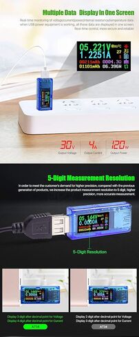 USB 3.0 Power Meter Tester AT35 USB Load Digital Multimeter Current Tester Voltage Detector DC 30.00V 4.000A Test Speed of Charger Cables QC 2.0/3.0 AP 2.4A (AT35+Load) in Kuwait