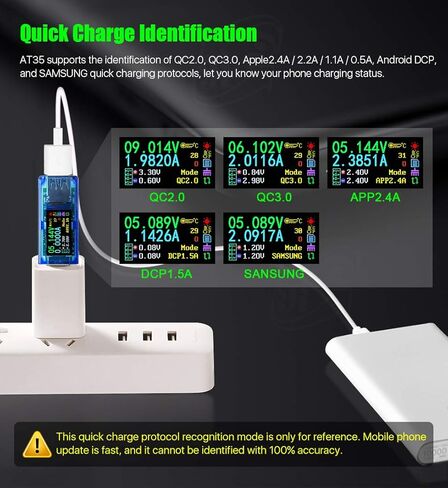 USB 3.0 Power Meter Tester AT35 USB Load Digital Multimeter Current Tester Voltage Detector DC 30.00V 4.000A Test Speed of Charger Cables QC 2.0/3.0 AP 2.4A (AT35+Load) in Kuwait