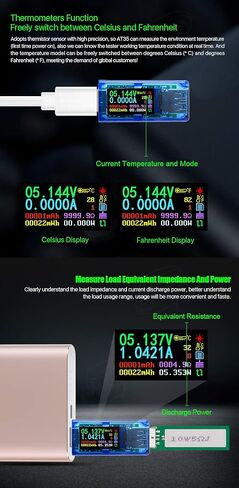 USB 3.0 Power Meter Tester AT35 USB Load Digital Multimeter Current Tester Voltage Detector DC 30.00V 4.000A Test Speed of Charger Cables QC 2.0/3.0 AP 2.4A (AT35+Load) in Kuwait