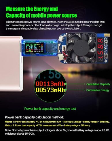 USB 3.0 Power Meter Tester AT35 USB Load Digital Multimeter Current Tester Voltage Detector DC 30.00V 4.000A Test Speed of Charger Cables QC 2.0/3.0 AP 2.4A (AT35+Load) in Kuwait