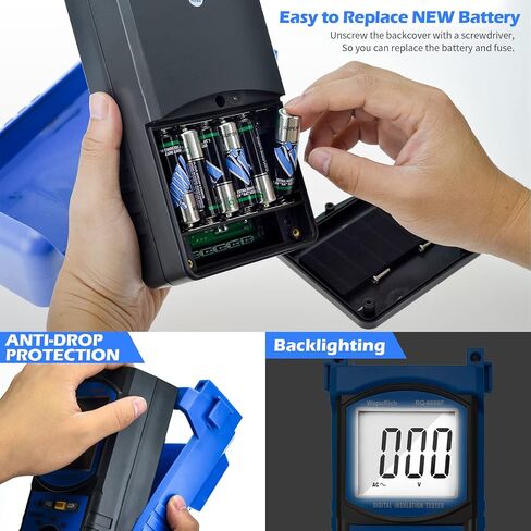 جهاز اختبار مقاومة العزل الرقمي Megohmmeter 200 جيجا أوم 500 فولت/1 كيلو فولت/2.5 كيلو فولت/5 كيلو فولت، نطاق الجهد التلقائي، جهاز اختبار المقاومة مع شاشة LCD عدد 1999، حامل البيانات، ضوء خلفي-RQ-6688B (برتقالي) in Kuwait