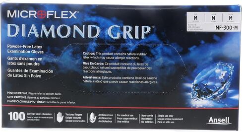 قفازات Microflex MF-300-M Diamond Grip Exam، PF لاتكس، أصابع مزخرفة، متوسط، 100 في كل صندوق، 10 صناديق في كل علبة (عبوة من 1000) in Kuwait