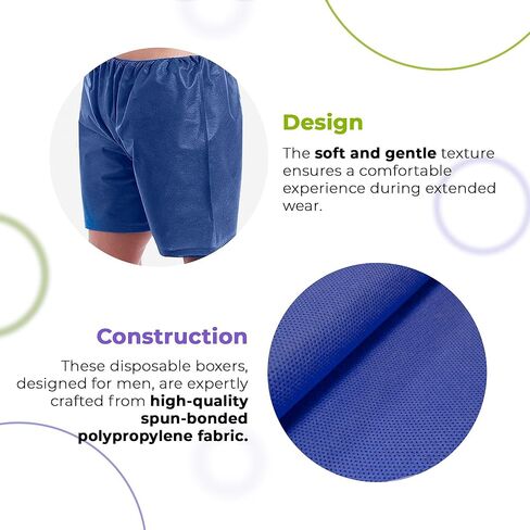 AMZ Medical Supply Disposable Boxer Shorts Unisize. Pack of 200 Dark Blue Disposable Shorts Medical with Elastic Waist, No Pockets. Breathable PP Disposable Exam Shorts Medical for Massage, Hospital in Saudi Arabia