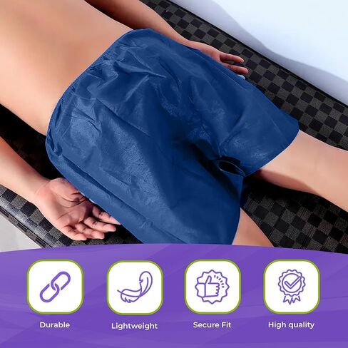 AMZ Medical Supply Disposable Boxer Shorts Unisize. Pack of 200 Dark Blue Disposable Shorts Medical with Elastic Waist, No Pockets. Breathable PP Disposable Exam Shorts Medical for Massage, Hospital in Saudi Arabia
