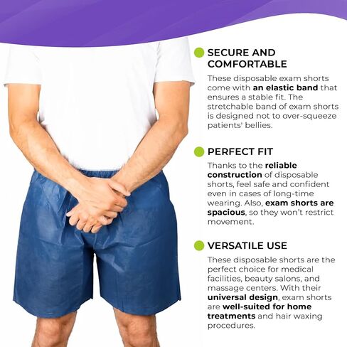 AMZ Medical Supply شورت بوكسر للاستعمال مرة واحدة، بدون مقاس. مجموعة من 1 شورت طبي أسود للاستعمال مرة واحدة بخصر مطاطي، بدون جيوب. شورت فحص طبي قابل للتنفس PP للتدليك والمستشفى in Kuwait