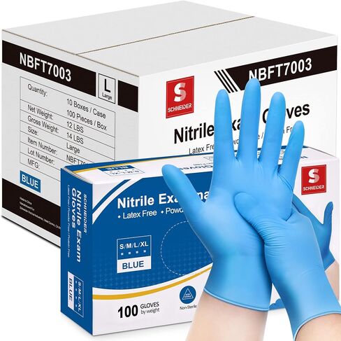 Schneider Nitrile Exam Gloves, Blue, 4 mil, Powder-Free, Latex-Free, for Medical Exam, Cleaning and Food Prep, Non-Sterile in Kuwait
