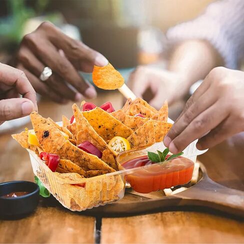 200 عبوة من صواني الناتشو للاستعمال مرة واحدة، حاملات شرائح الناتشو السميكة، 6.5 بوصة × 5 بوصة، حاويات بلاستيكية للوجبات الخفيفة لغمس الجبن، صواني الوجبات الخفيفة الشفافة للكرنفالات، والحفلات، ومستلزمات الأفلام الليلية in Kuwait