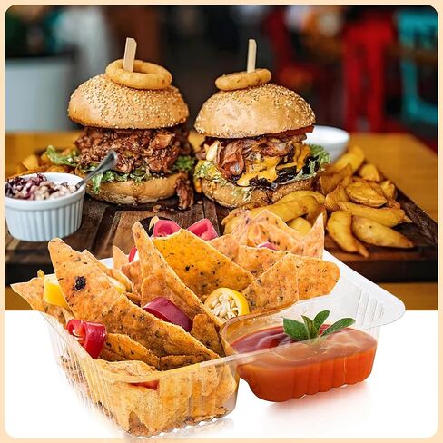 200 عبوة من صواني الناتشو للاستعمال مرة واحدة، حاملات شرائح الناتشو السميكة، 6.5 بوصة × 5 بوصة، حاويات بلاستيكية للوجبات الخفيفة لغمس الجبن، صواني الوجبات الخفيفة الشفافة للكرنفالات، والحفلات، ومستلزمات الأفلام الليلية in Kuwait