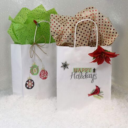 عبوة برايم لاين مقاس 8 × 4 × 10 صغيرة مكونة من 50 كيسًا ورقيًا أبيض بمقابض، وحقائب تسوق للأعمال الصغيرة، والتجزئة، والبوتيك، وحقائب هدايا للحفلات بالجملة in Kuwait