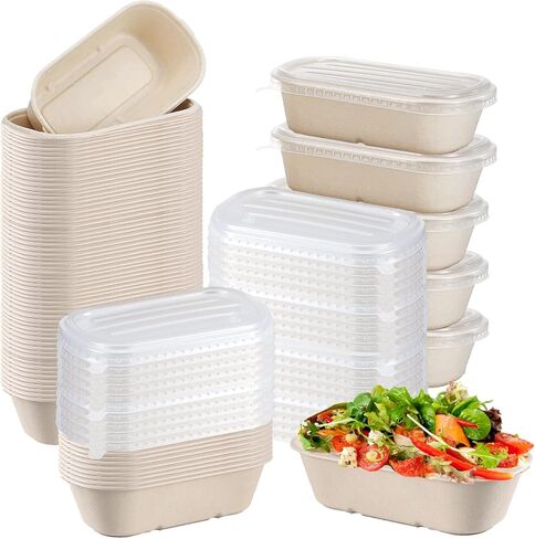 80 Pack Compostable Paper Bowls with Lids, 23 Oz Disposable Take Out Food Containers Biodegradable Take Out Salad Bowls for Kitchen Restaurant Party Food Supplies Meal Prep in Saudi Arabia